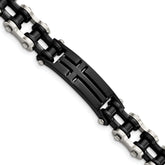 Chisel Stainless Steel Polished Black IP-plated 9 inch Cross ID Bracelet